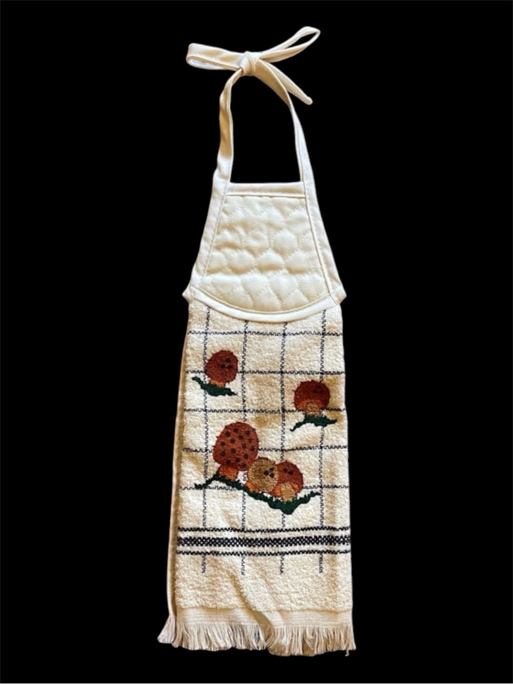 Vintage 70's Mushroom Terrycloth Hanging Kitchen Hand Towel